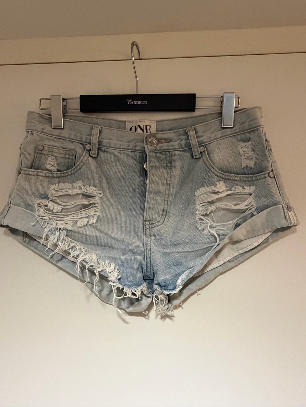 One Teaspoon Light Blue Ripped Denim Shorts